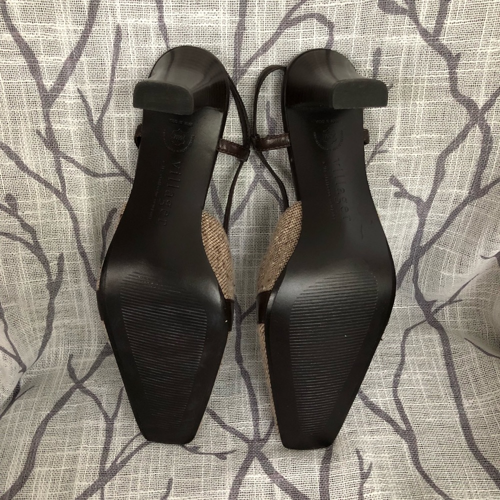 Villager by Liz Claiborne Shoes Brown Tweed Leather Sling Backs Sz 6 1/2M - Picture 6 of 7